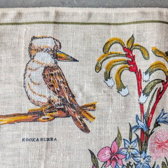 Vintage Pure Linen Souvenir Australian Wildlife Tea Towel - Picture 3 of 9